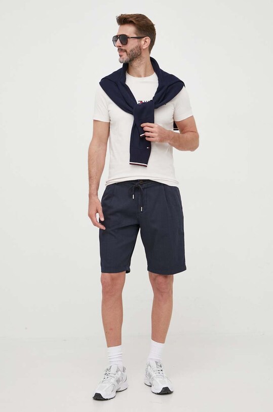 Tommy Hilfiger pamut póló MW0MW11797 bézs SS25