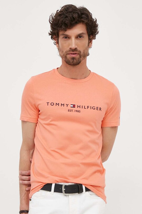 Βαμβακερό μπλουζάκι Tommy Hilfiger πορτοκαλί MW0MW11797