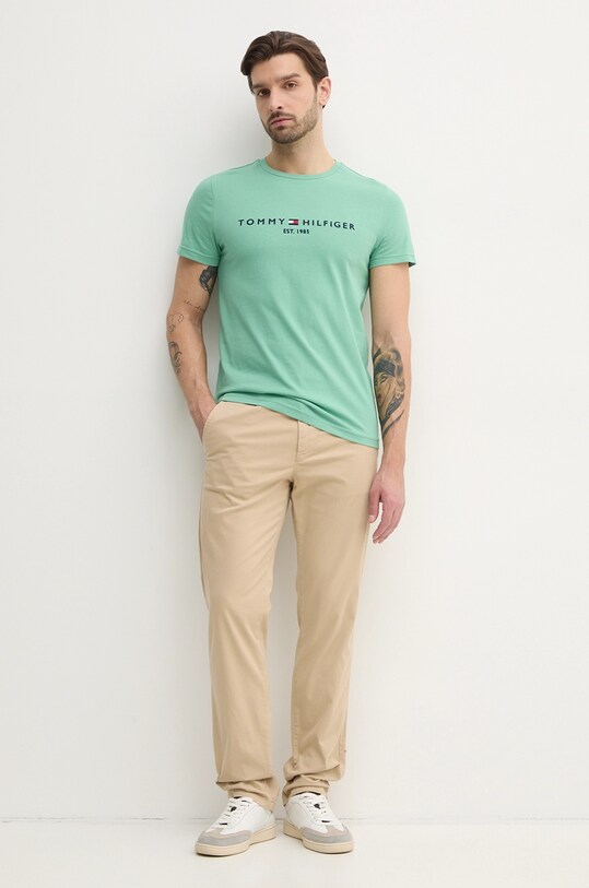 Tommy Hilfiger tricou din bumbac MW0MW11797 verde SS25