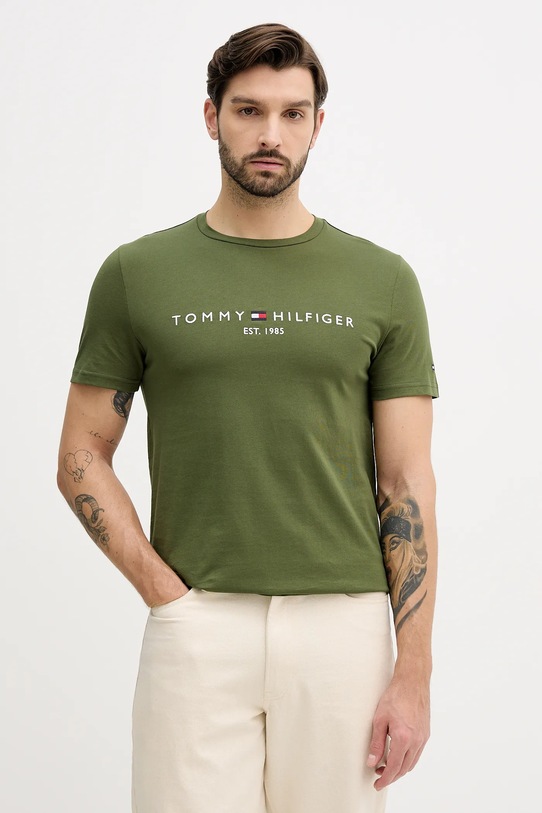 Bavlněné tričko Tommy Hilfiger zelená MW0MW11797