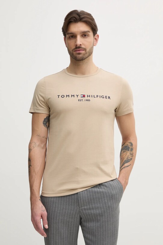 Tommy Hilfiger t-shirt bawełniany beżowy MW0MW11797