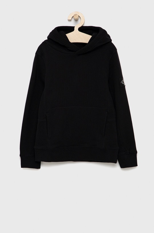 Dětská bavlněná mikina Calvin Klein Jeans s kapucí černá IB0IB00682.4890