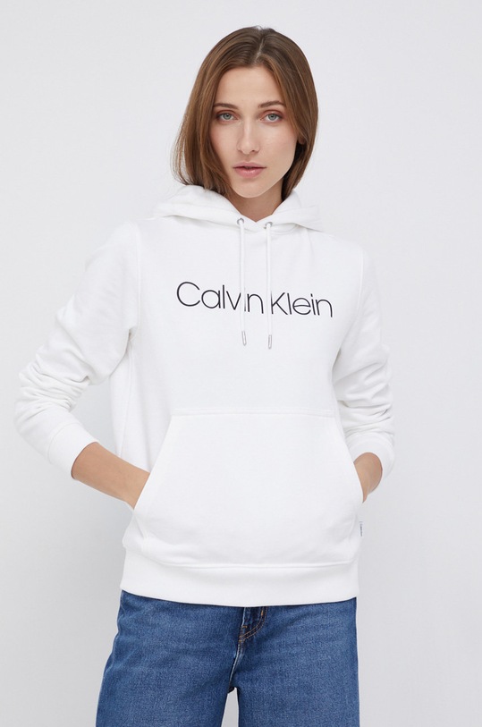 Bavlněná mikina Calvin Klein s kapucí bílá K20K202687.4890