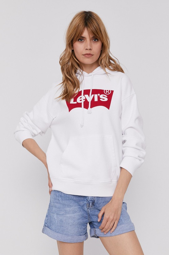 Bavlněná mikina Levi's s kapucí bílá 18487.0024