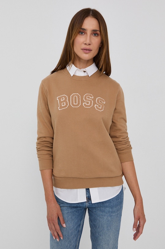 BOSS Bluza bawełniana 50457681 aplikacja beżowy 50457681