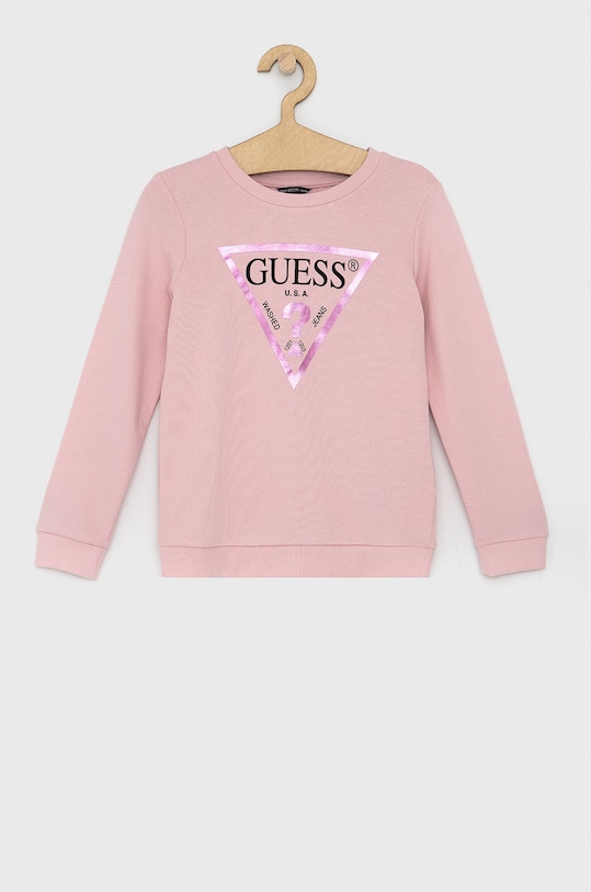 Παιδική βαμβακερή μπλούζα Guess χωρίς κουκούλα ροζ J74Q10.KAUG0