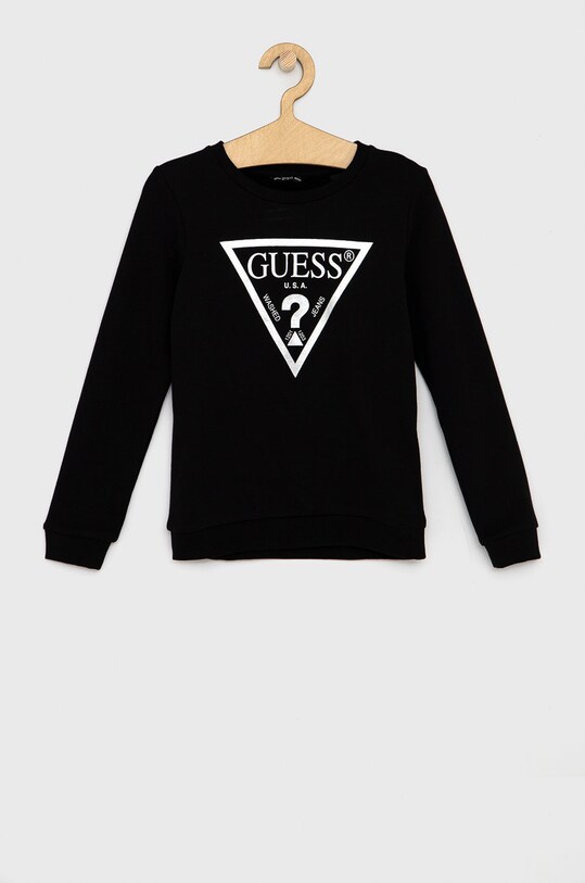 Παιδική βαμβακερή μπλούζα Guess χωρίς κουκούλα μαύρο J74Q10.KAUG0