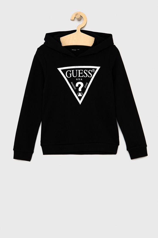 Dětská bavlněná mikina Guess s kapucí černá J83Q14.KAUG0