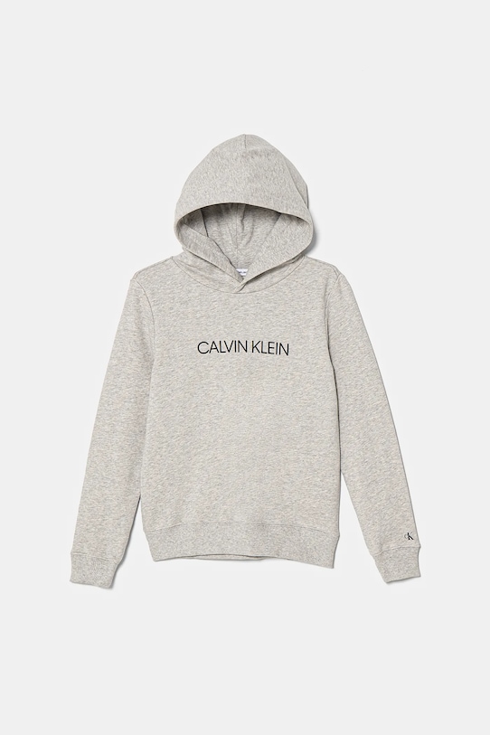 Дитяча бавовняна кофта Calvin Klein Jeans з капюшоном сірий IU0IU00163.4890