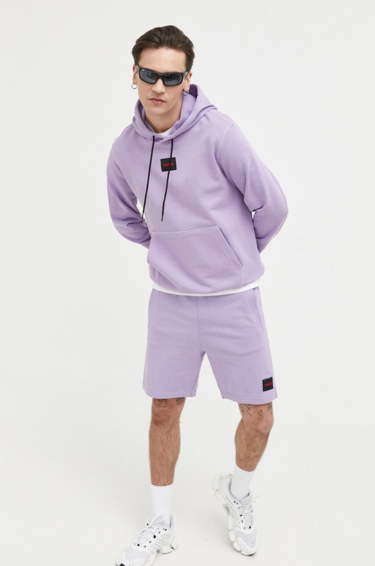 HUGO bluza bawełniana z kapturem fioletowy 50458700