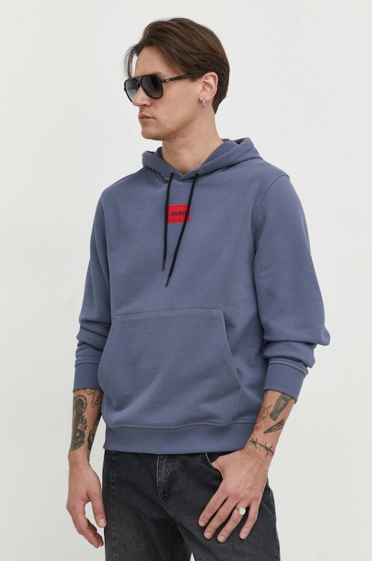 HUGO bluza bawełniana z kapturem niebieski 50458700