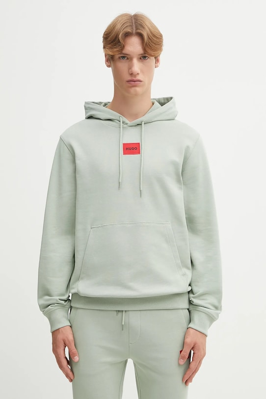 HUGO bluza bawełniana z kapturem zielony 50458700
