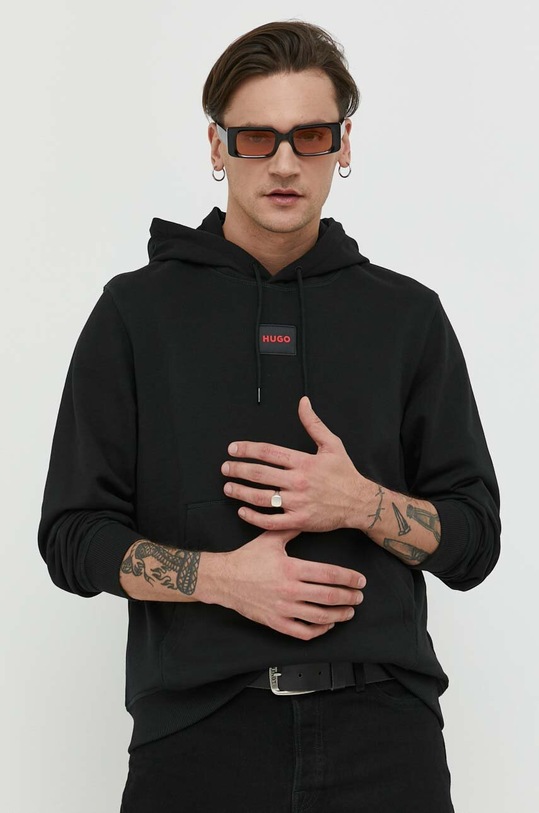 HUGO bluza bawełniana z kapturem czarny 50458700
