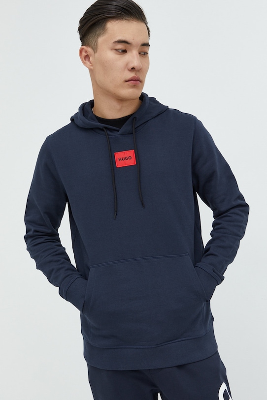 HUGO bluza bawełniana z kapturem granatowy 50458700
