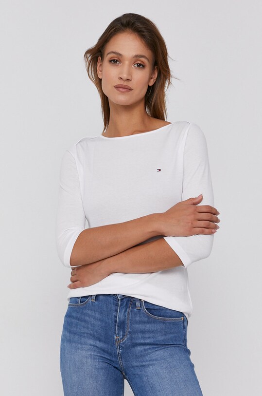 Tommy Hilfiger Longsleeve din bumbac uni alb WW0WW31669.4890
