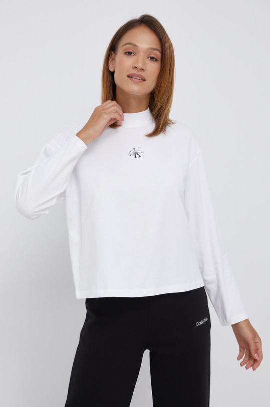 Calvin Klein Jeans Longsleeve bawełniany J20J216773.4890 nadruk biały J20J216773.4890