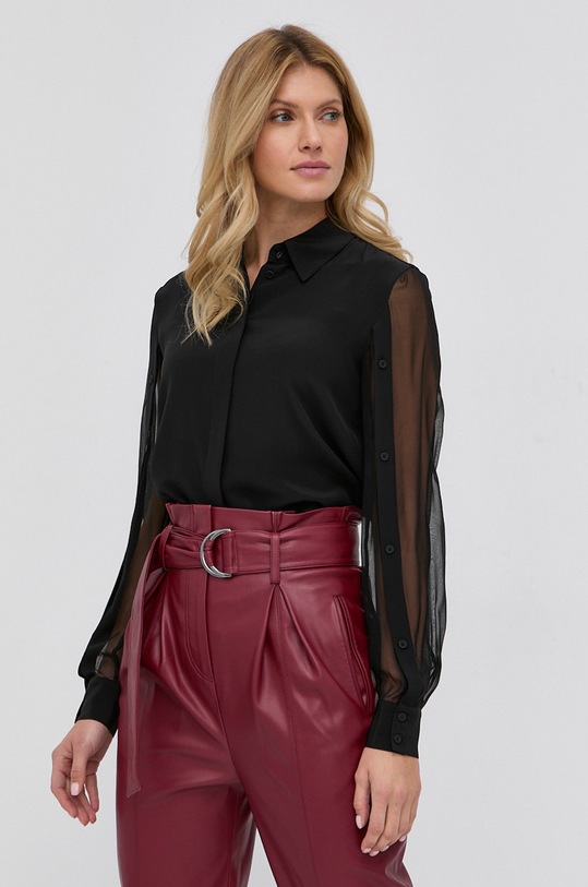 Karl Lagerfeld Koszula jedwabna 216W1601 regular czarny 216W1601