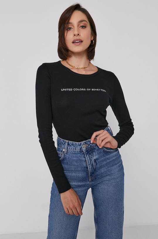 United Colors of Benetton Longsleeve bawełniany nadruk czarny 3GA2E16G0.100