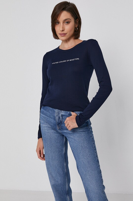 United Colors of Benetton Longsleeve din bumbac print bleumarin 3GA2E16G0.016
