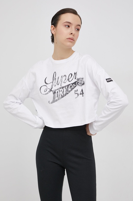 Bavlněné tričko s dlouhým rukávem Superdry kulatý bílá W6011190A.01C