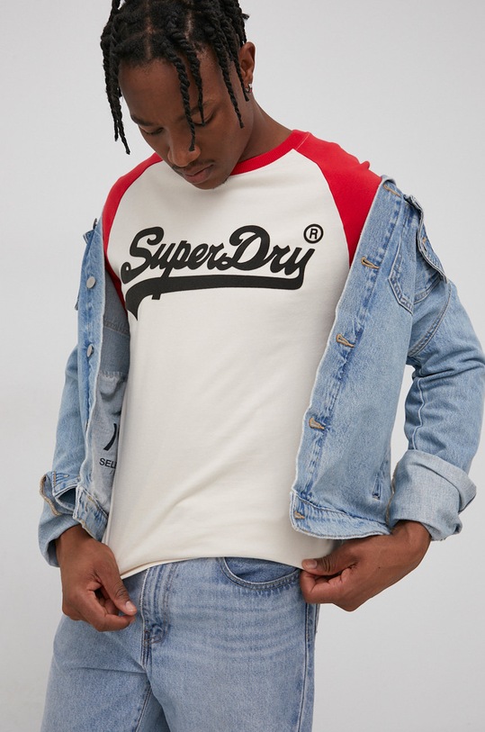 Oblečenie Bavlnené tričko s dlhým rukávom Superdry M6010608A.18C béžová