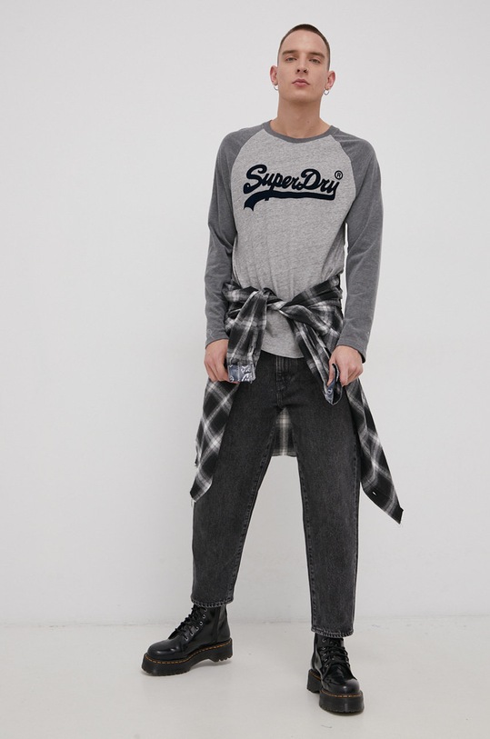 Tričko s dlhým rukávom Superdry potlač sivá M6010608A.ZUC