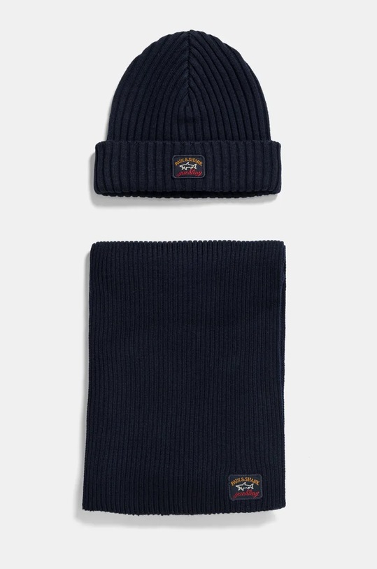 Paul&Shark caciula si fular din lana imprimeu bleumarin KITXMAS