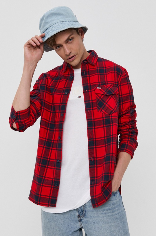 Tommy Jeans Koszula bawełniana DM0DM11322.4890 wzorzyste czerwony DM0DM11322.4890