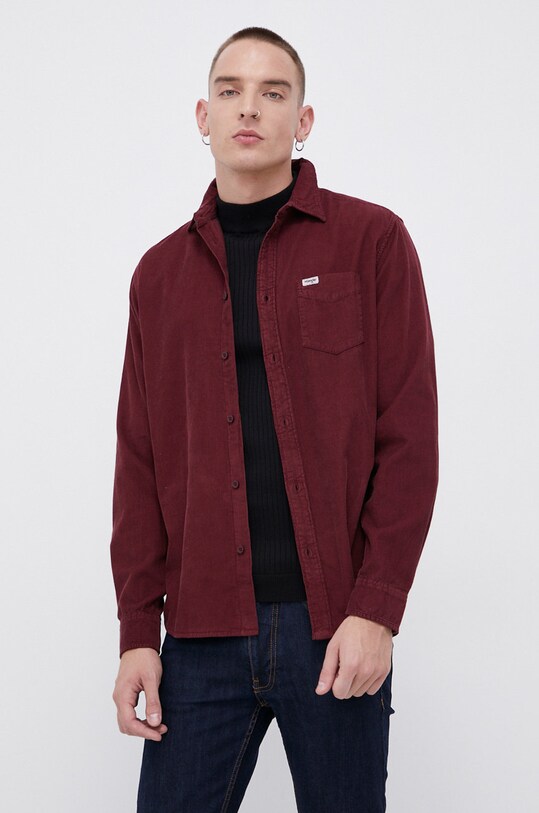 Wrangler Koszula sztruksowa bawełna bordowy W5A14AX7O