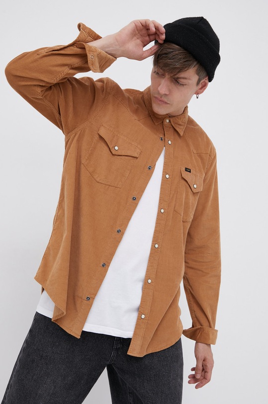 Lee Koszula sztruksowa bawełna brązowy L66WMRSZ