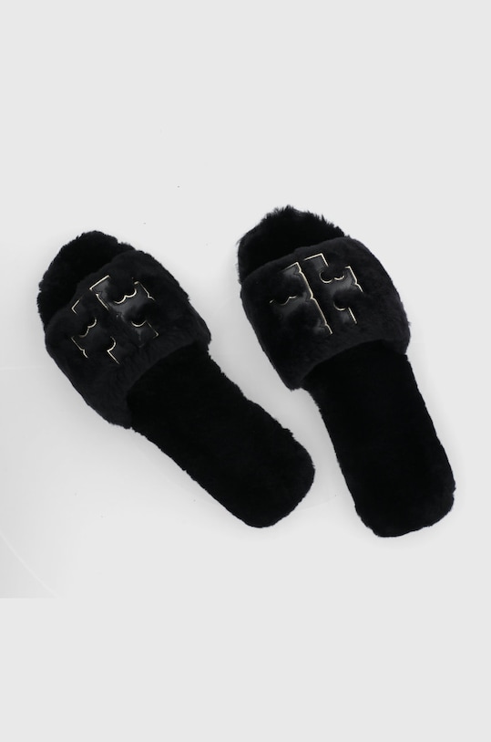Tory Burch Kapcie skórzane Double Shearling Slide czarny 83484.001
