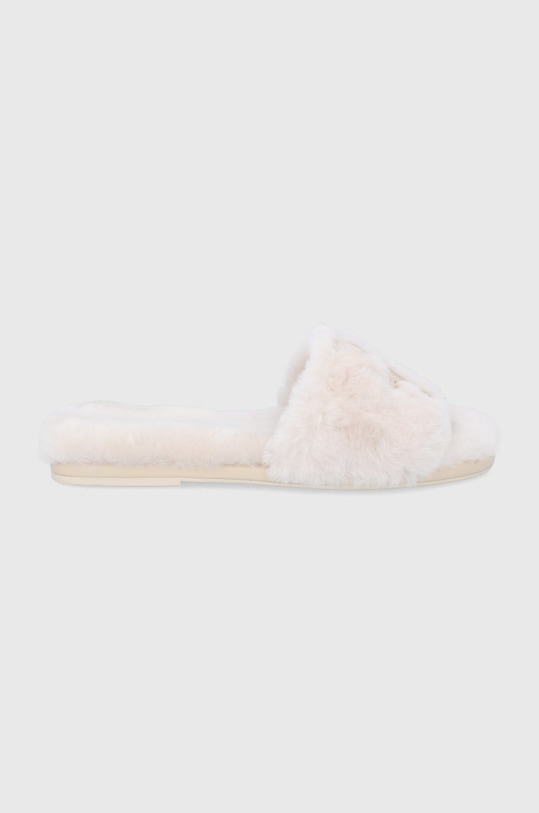 Tory Burch Kapcie skórzane Double Shearling Slide beżowy 83484.100