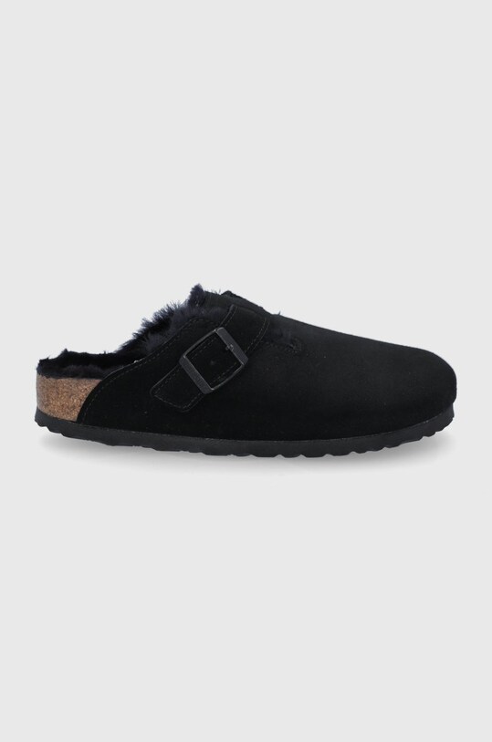 Birkenstock papuci din piele intoarsa Boston negru 259883.BLACK