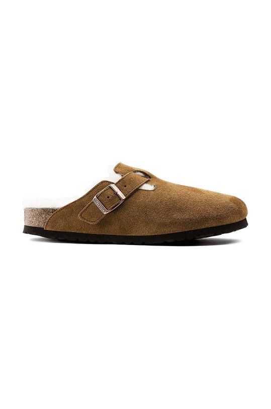 Birkenstock papuci din piele intoarsa Boston maro 1001141.Sheepskin.Mink