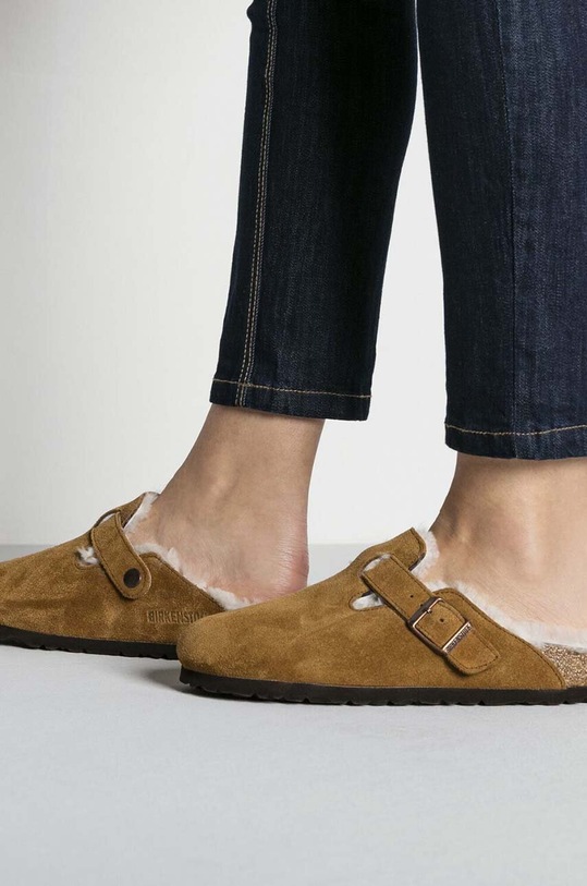 Birkenstock papuci din piele intoarsa Boston 1001141.Sheepskin.Mink