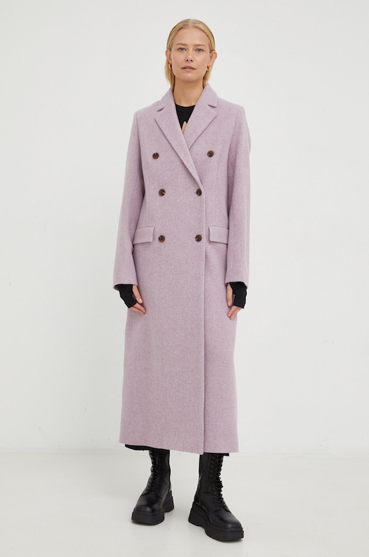 Samsoe Samsoe płaszcz wełniany F20400075 fioletowy AW24