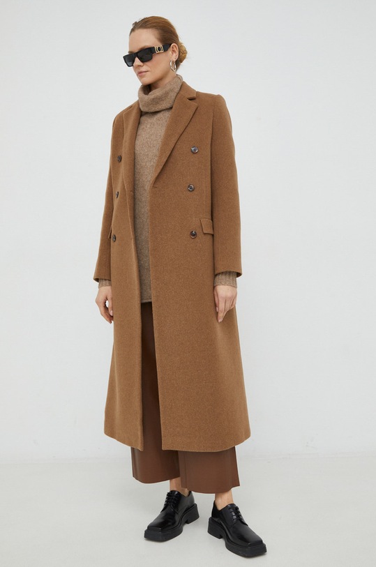 Samsoe Samsoe płaszcz wełniany F20400075 brązowy AW24