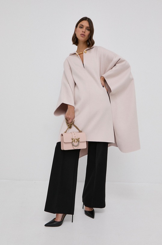 Elisabetta Franchi Poncho de lână necaptusit roz MT04W16E2