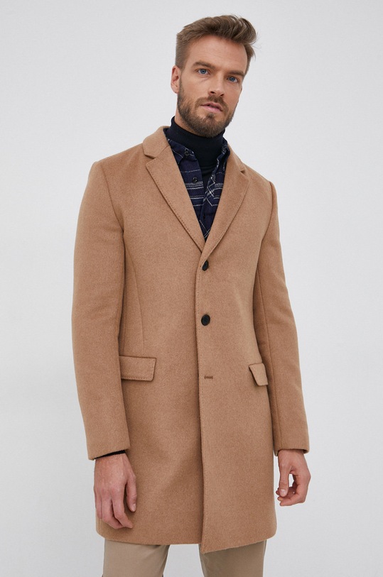 Vlnený kabát Hugo bez kapucne béžová 50459763