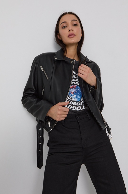 The Kooples Ramoneska skórzana nieocieplane czarny FCUI23001K