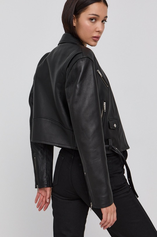 Odzież The Kooples Ramoneska skórzana FCUI23001K czarny