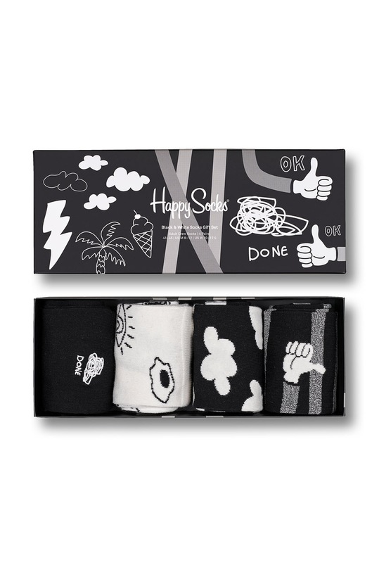 Ponožky Happy Socks Black And White (4-Pack) dlouhé ponožky vícebarevná XBWH09.9100.M