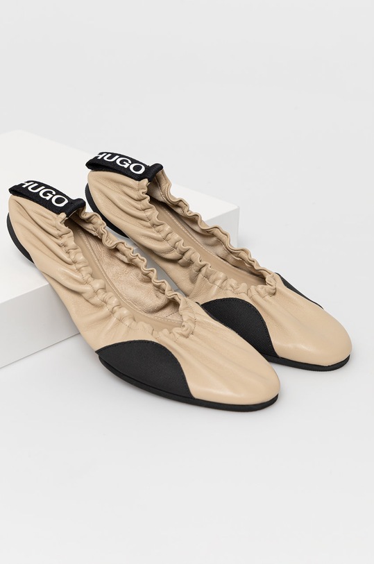 HUGO Baleriny skórzane 50456099 beżowy 50456099