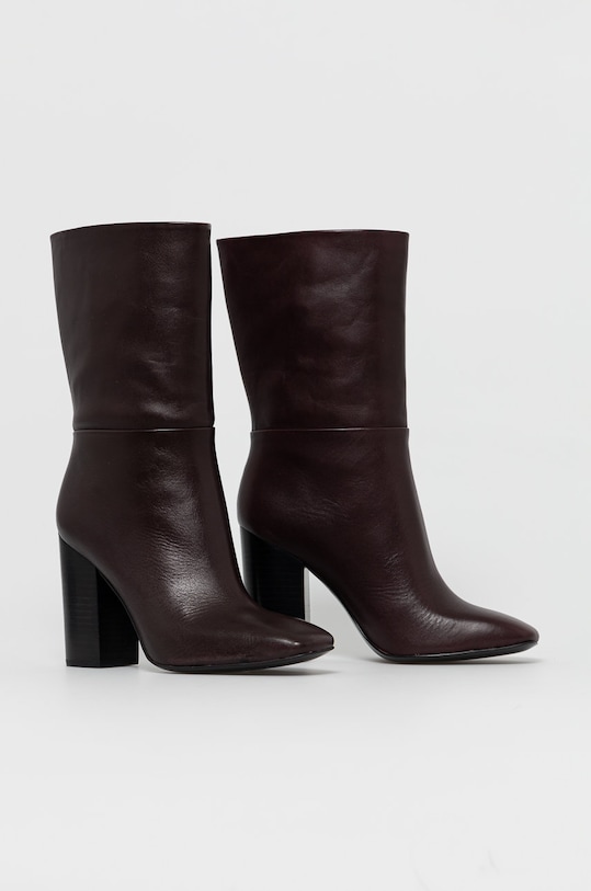Calvin Klein Botki skórzane E6254.BROWN bordowy AW21