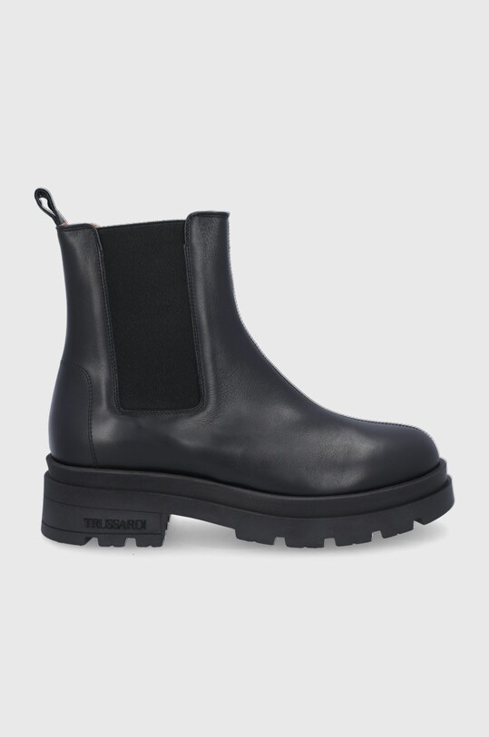 Trussardi Sztyblety skórzane Beatles płaski czarny 79A00721.1Y090289.K299