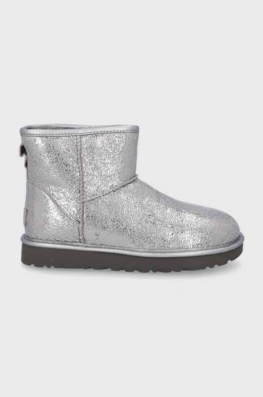 UGG Śniegowce skórzane Classic Mini Gunm brak zapięcia srebrny 1125234.GUNM