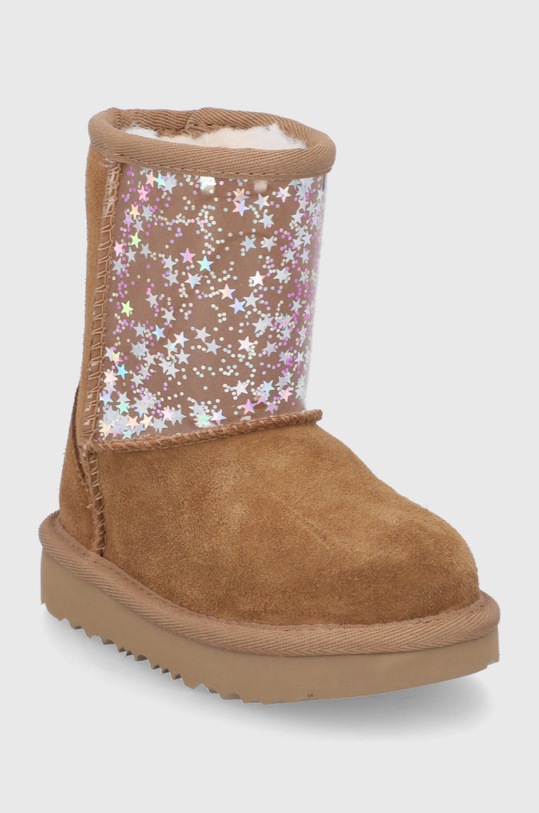 UGG śniegowce zamszowe dziecięce Classic II Clear Glitter 1121014T.CHE brązowy AW21