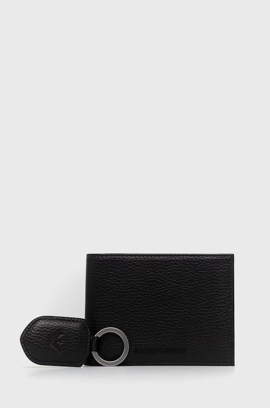 Emporio Armani portafolgio in pelle e portachiavi pelle fiore nero Y4R222.Y068E