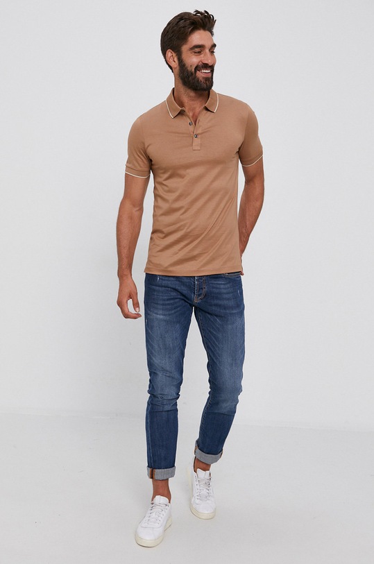 Bavlnené polo tričko Boss 50459486 béžová AW21