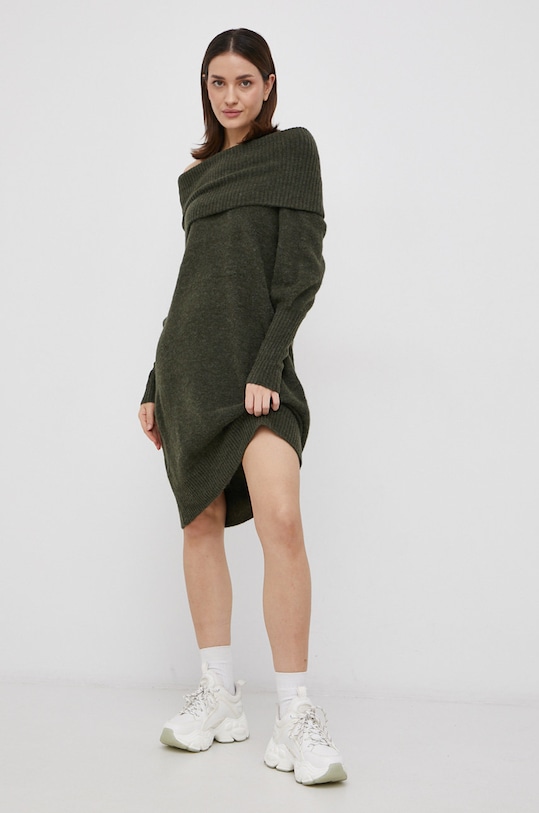Only Sukienka z domieszką wełny 15240633 zielony AW21